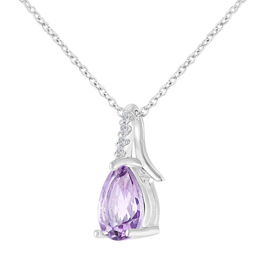 9ct White Gold 2pts Diamond Pear 0.7ct Amethyst Kiss Necklace 18" - PP0AXL5931WAM
