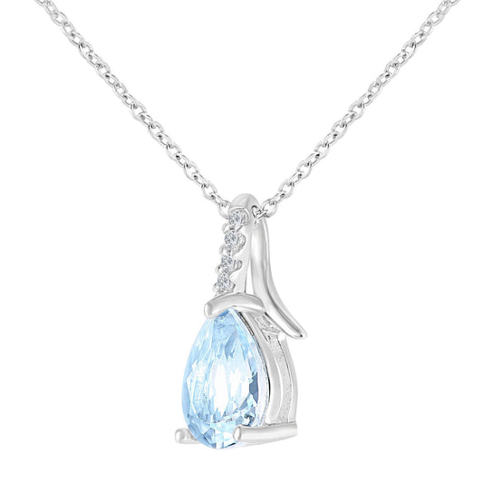 9ct White Gold Diamond Pear 0.61ct Blue Topaz Kiss Necklace 18" - PP0AXL5931WBT