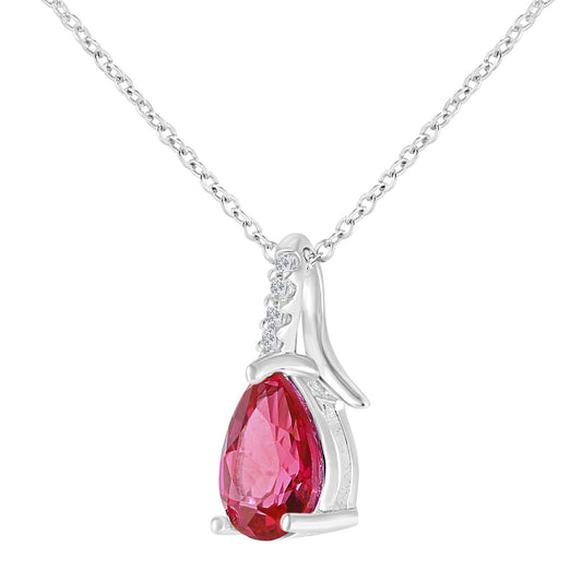 9ct White Gold Diamond Pear 0.87ct Created Ruby Kiss Necklace 18" - PP0AXL5931WCRU