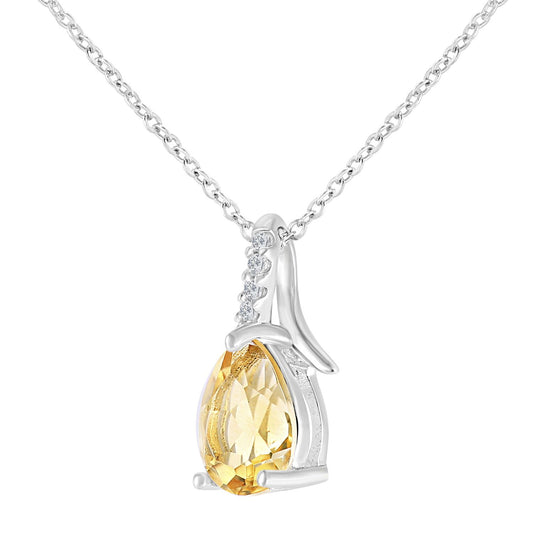 9ct White Gold 2pts Diamond Pear 0.65ct Citrine Kiss Necklace 18" - PP0AXL5931WCT