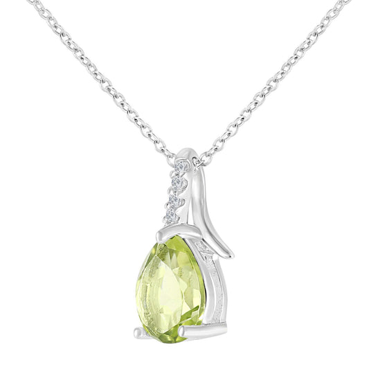 9ct White Gold 2pts Diamond Pear 0.84ct Peridot Kiss Necklace 18" - PP0AXL5931WPD