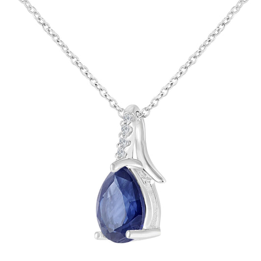 9ct White Gold Diamond Pear 0.94ct Sapphire Kiss Necklace 18" - PP0AXL5931WSA
