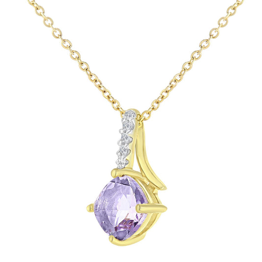 9ct Gold 2pts Diamond Cushion 1/2ct Amethyst Kiss Necklace 18" - PP0AXL5932YAM