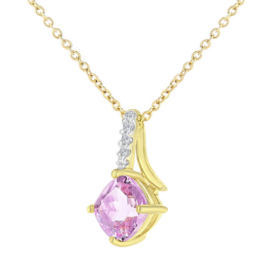 9ct Gold Diamond Cushion Created Sapphire Kiss Necklace 18" - PP0AXL5932YCPSA