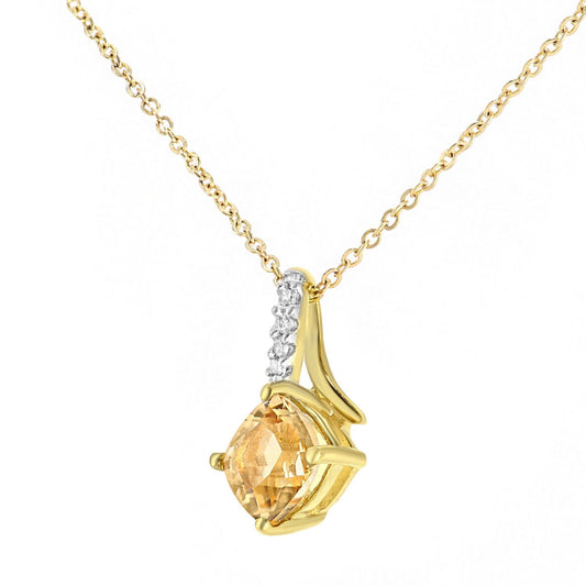 9ct Gold 2pts Diamond Cushion 0.51ct Citrine Kiss Necklace 18" - PP0AXL5932YCT