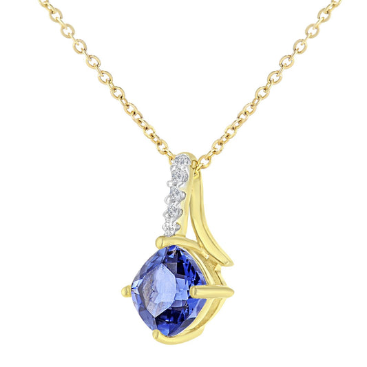 9ct Gold 2pts Diamond 0.81ct Created Tanzanite Kiss Necklace 18" - PP0AXL5932YCTZ