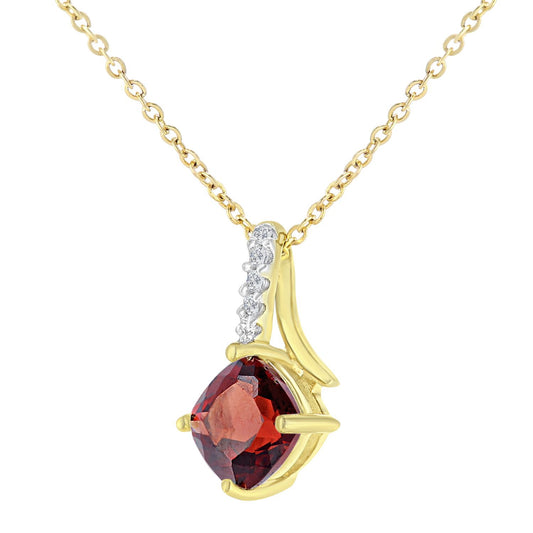 9ct Gold 3pts Diamond Cushion 0.72ct Garnet Kiss Necklace 18" - PP0AXL5932YGT