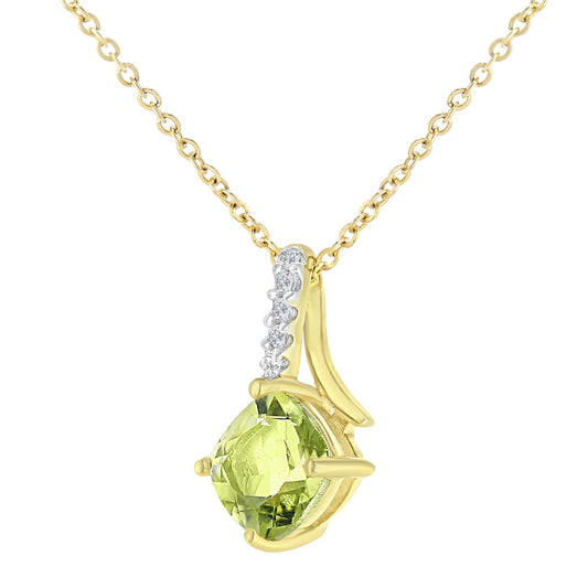 9ct Gold 3pts Diamond Cushion 0.65ct Peridot Kiss Necklace 18" - PP0AXL5932YPD