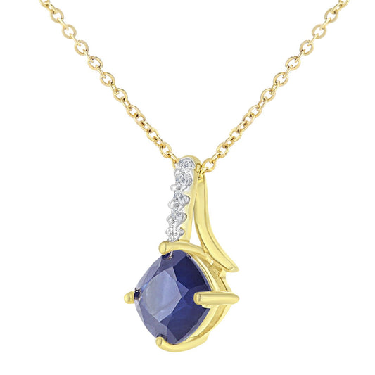 9ct Gold 2pts Diamond Cushion 0.77ct Sapphire Kiss Necklace 18" - PP0AXL5932YSA