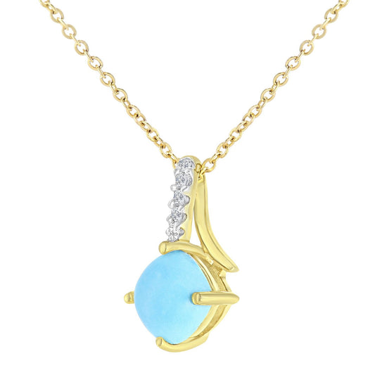 9ct Gold 2pts Diamond Cushion 0.59ct Turquoise Kiss Necklace 18" - PP0AXL5932YTQ