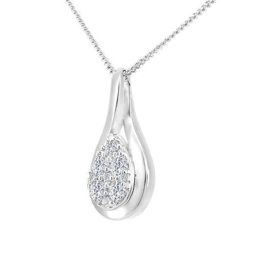 18ct White Gold Round 17pts Diamond Halo Pendant Necklace 18 inch - PP0AXL5945W18