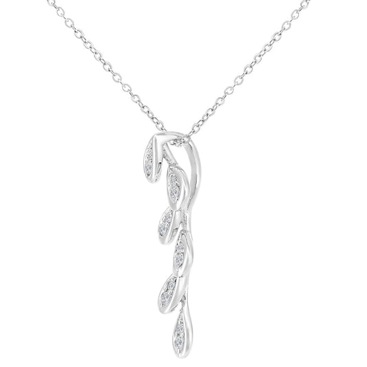 9ct White Gold Round 10pts Diamond Leaf Lavalier Necklace 18 inch - PP0AXL5955W
