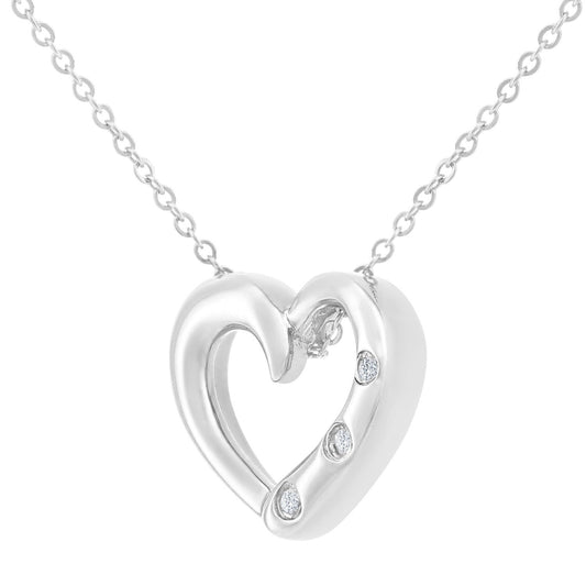 9ct White Gold Round 1pts Diamond Heart Pendant Necklace 18 inch - PP0AXL5961W