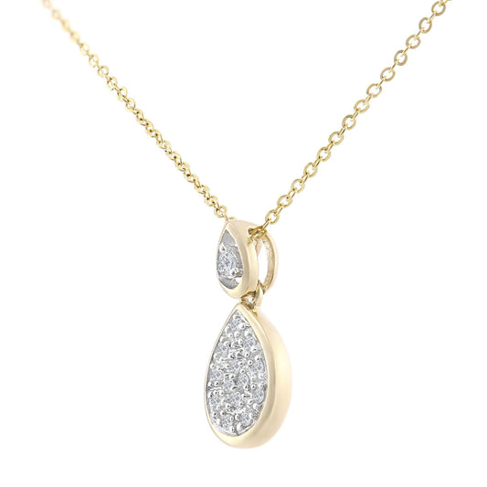 9ct Gold Round 6pts Diamond Teardrop Pendant Necklace 18 inch - PP0AXL5987Y