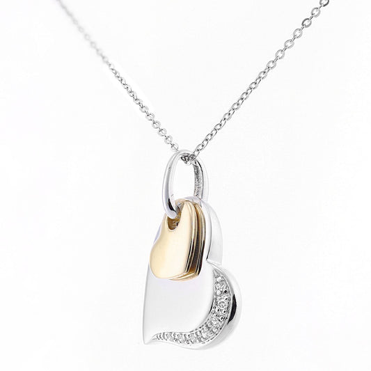9ct White & Yellow Gold 2pts Diamond Heart Pendant Necklace 18" - PP0AXL5989YW