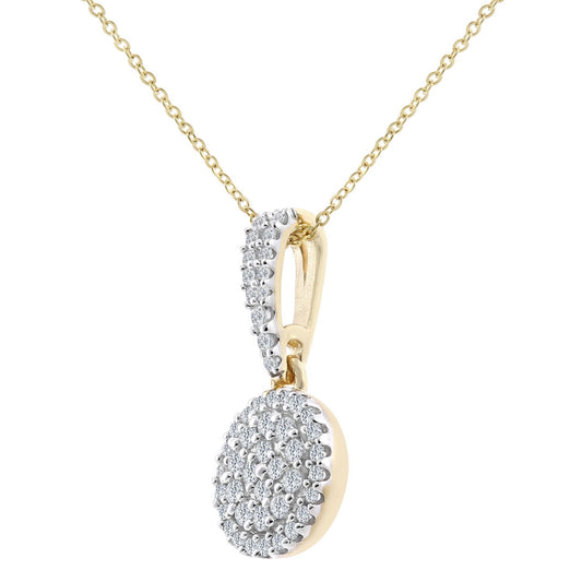 9ct Gold Round 0.4ct Diamond Halo Pendant Necklace 18 inch - PP0AXL6018Y