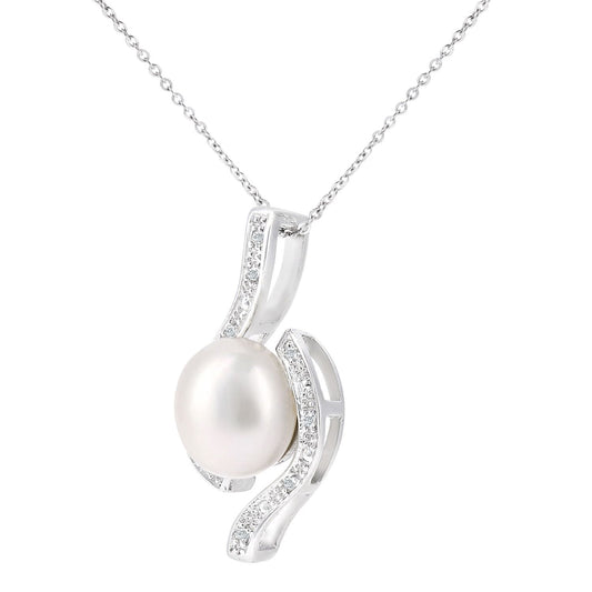 9ct White Gold 5pts Diamond Pearl 9.5mm Twist Necklace 18" - PP0AXL6070WPRL