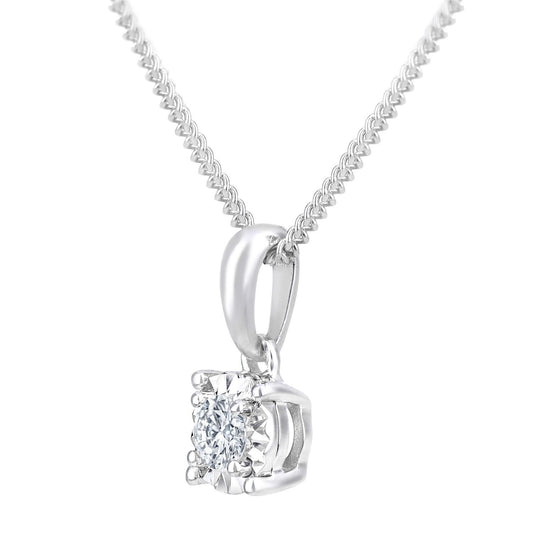 18ct White Gold 10pts Diamond Solitaire Pendant Necklace 18 inch - PP0AXL6126W18