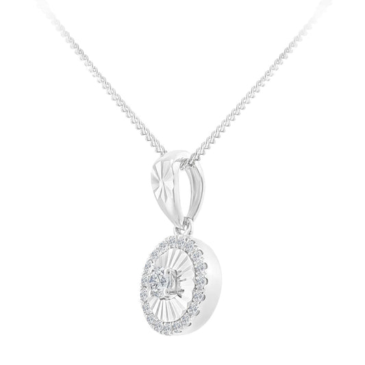 18ct White Gold 5pts Diamond 7pts Halo Pendant Necklace 18 inch - PP2AXL0156W18