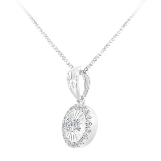 18ct White Gold 5pts Diamond 7pts Halo Pendant Necklace 18 inch - PP2AXL0156W18
