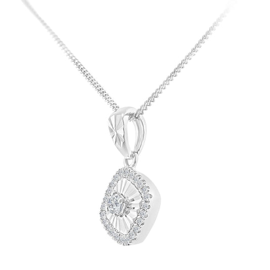 18ct White Gold 5pts Diamond 6pts Halo Pendant Necklace 18 inch - PP2AXL0157W18