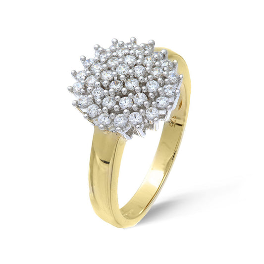9ct Gold Round 1/2ct Diamond 4 Tier Wedding Cake Cluster Ring - PR0AXL2307YDIA