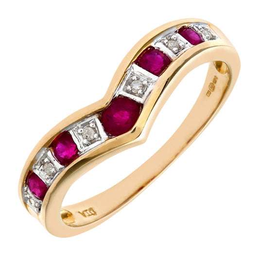 9ct Gold 2pts Diamond 0.46ct Ruby Channel Wishbone Ring 2mm - PR0AXL3026YRU
