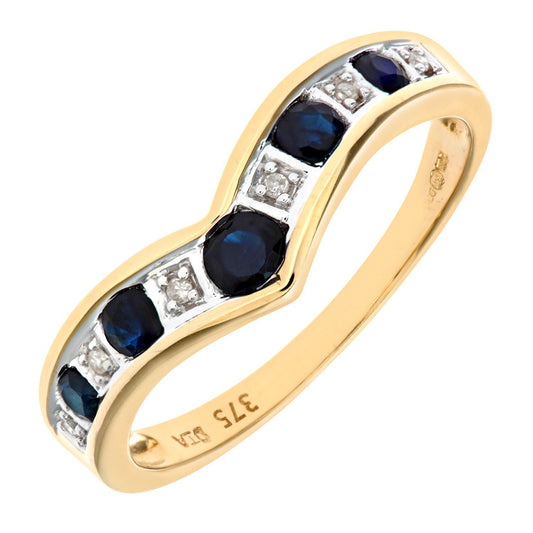 9ct Gold 2pts Diamond 0.46ct Sapphire Channel Wishbone Ring 2mm - PR0AXL3026YSA