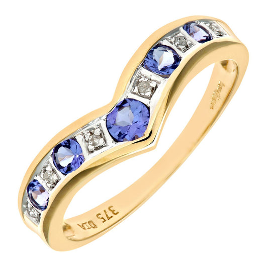 9ct Gold 2pts Diamond 0.38ct Tanzanite Channel Wishbone Ring 2mm - PR0AXL3026YTanz