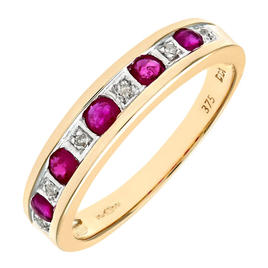 9ct Gold 2pts Diamond 0.38ct Ruby Channel Eternity Ring 2mm - PR0AXL3027YRU