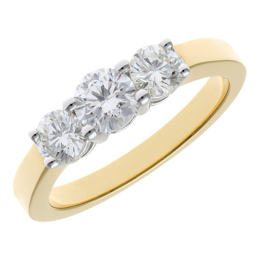 18ct Gold Round 1ct Diamond Shared Claws Graduated Trilogy Ring - PR0AXL3527Y18JPK