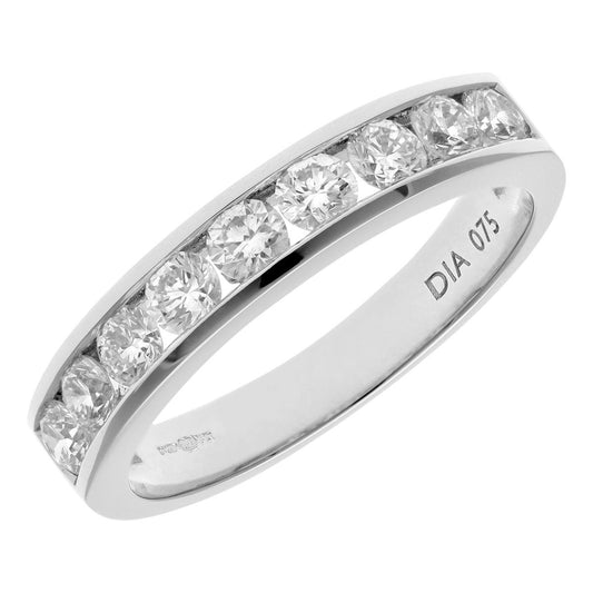 18ct White Gold 3/4ct Diamond 9 Stone Channel Eternity Ring 3mm - PR0AXL3634W18HSI