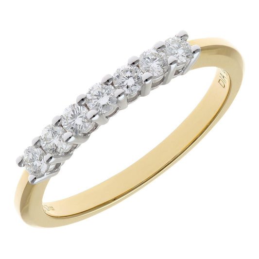 18ct Gold 1/3ct Diamond 7 Stone Claw Set Half Eternity Ring 2mm - PR0AXL3644Y18HSI