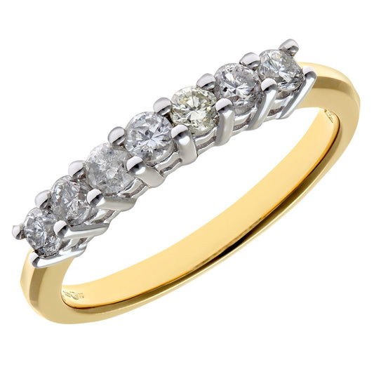 18ct Gold 1/2ct Diamond 7 Stone Claw Set Half Eternity Ring 2mm - PR0AXL3645Y18JPK