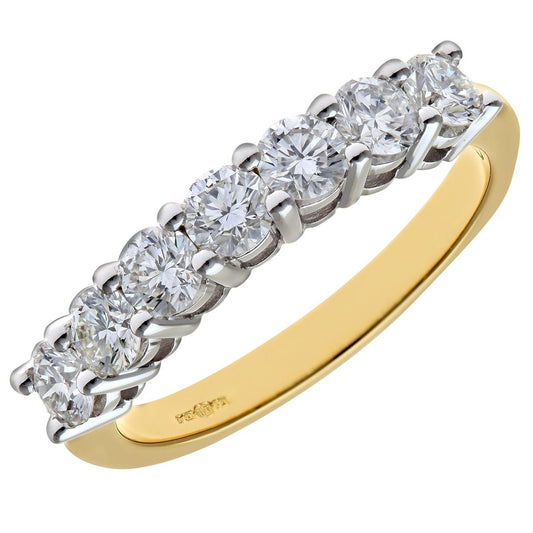 18ct Gold 1ct Diamond 7 Stone Claw Set Half Eternity Ring 2.5mm - PR0AXL3647Y18JPK