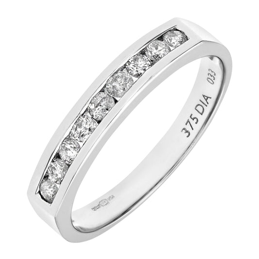 9ct White Gold 1/3ct Diamond 9 Stone Channel Eternity Ring 2.5mm - PR0AXL3700W