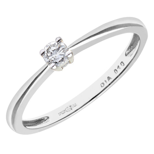 9ct White Gold 10pts Diamond 4 Claw Solitaire Engagement Ring - PR0AXL4304W9JPK