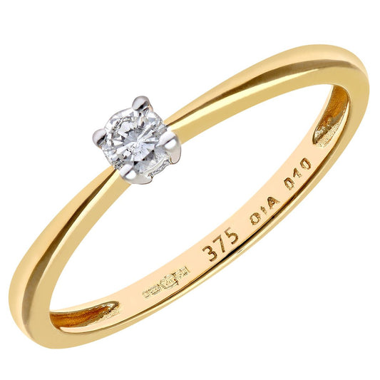 9ct Gold Round 10pts Diamond 4 Claw Solitaire Engagement Ring - PR0AXL4304Y9JPK