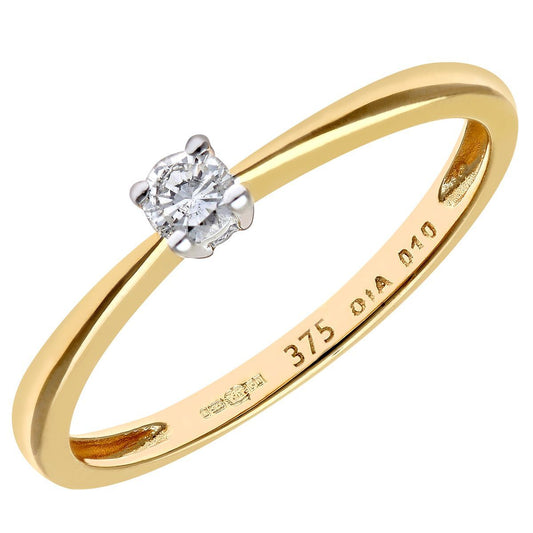 9ct Gold Round 10pts Diamond 4 Claw Solitaire Engagement Ring - PR0AXL4304Y9JPK