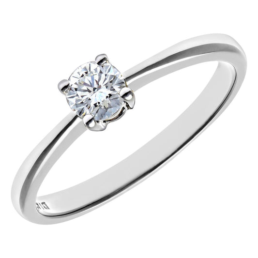 18ct White Gold 1/4ct Diamond 4 Claw Solitaire Engagement Ring - PR0AXL4305W18HSI