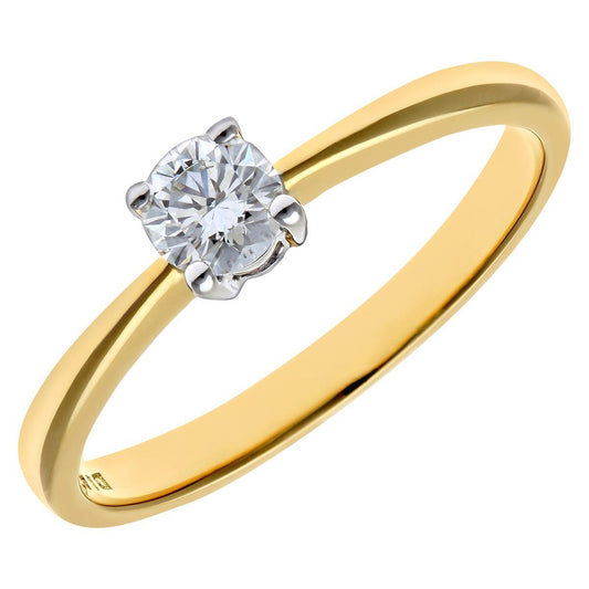 18ct Gold Round 1/4ct Diamond 4 Claw Solitaire Engagement Ring - PR0AXL4305Y18JPK