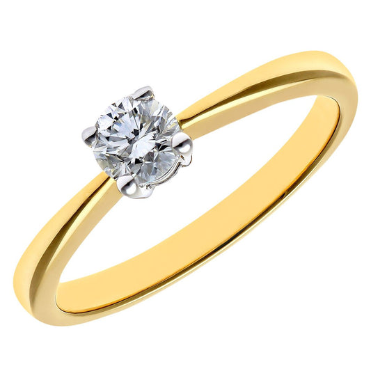 18ct Gold Round 1/3ct Diamond 4 Claw Solitaire Engagement Ring - PR0AXL4306Y18HSI