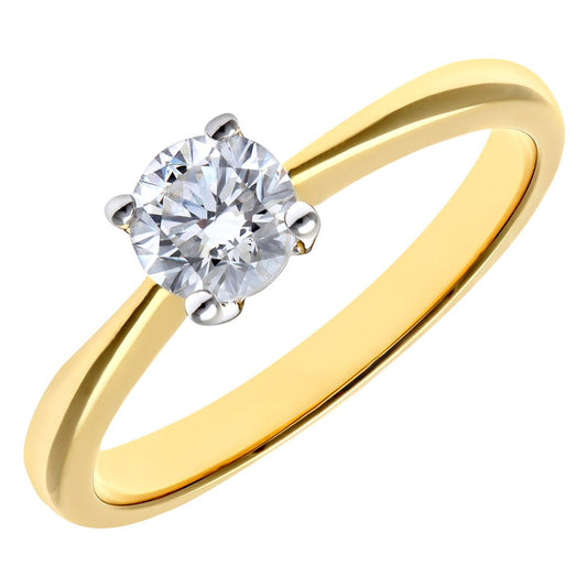18ct Gold Round 1/2ct Diamond 4 Claw Solitaire Engagement Ring - PR0AXL4307Y18JPK