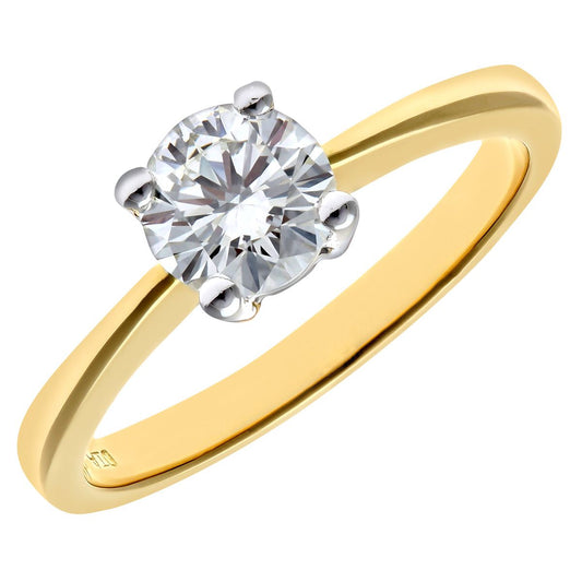 18ct Gold Round 3/4ct Diamond 4 Claw Solitaire Engagement Ring - PR0AXL4689Y18JPK