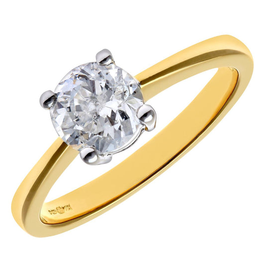 18ct Gold Round 1ct Diamond 4 Claw Solitaire Engagement Ring - PR0AXL4690Y18HSI