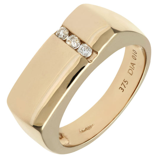 Mens 9ct Gold 10pts Diamond Trilogy Channel Set Signet Ring 7mm - PR0AXL4758Y