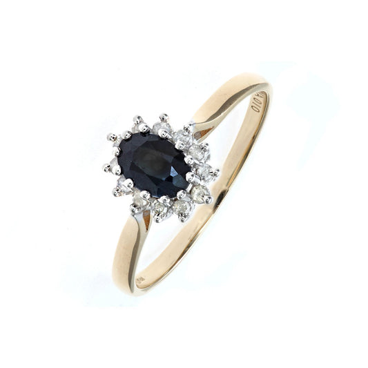 9ct Gold Diamond Oval Sapphire Classic Royal Oval Cluster Ring - PR0AXL5244YSA