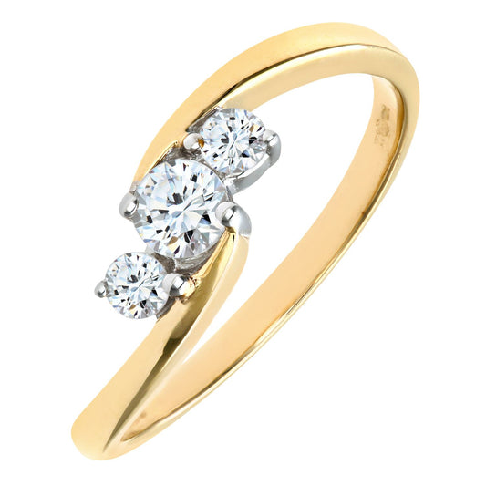 9ct Gold 1/3ct Diamond Curved Crossover Graduated Trilogy Ring - PR0AXL5257Y