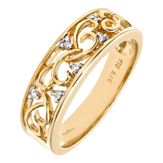 9ct Gold Round 3pts Diamond Bass Clef Filigree Dress Ring - PR0AXL5624Y