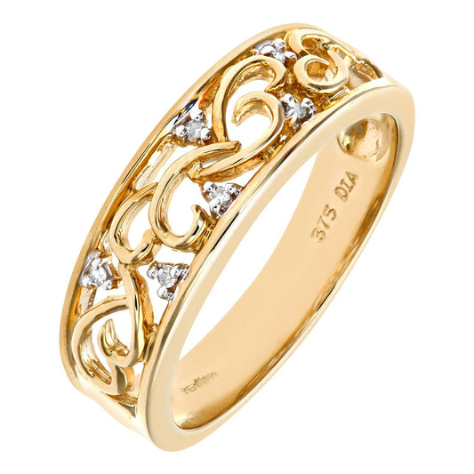 9ct Gold Round 3pts Diamond Bass Clef Filigree Dress Ring - PR0AXL5624Y